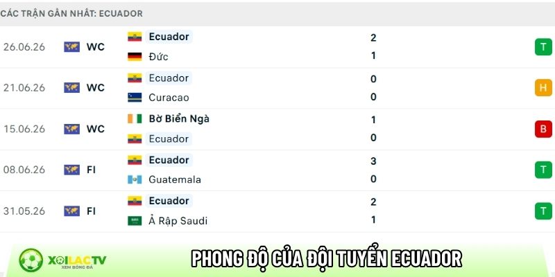 Phong độ của đội tuyển Ecuador